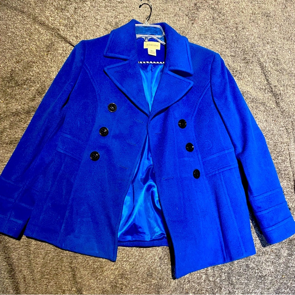 Women's Pea Coat, blue, size small.